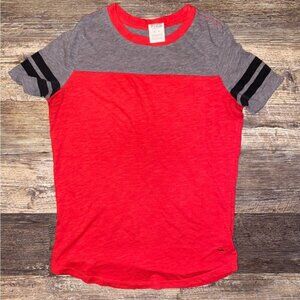 PINK Victoria's Secret Red and Gray Short Sleeve Tee